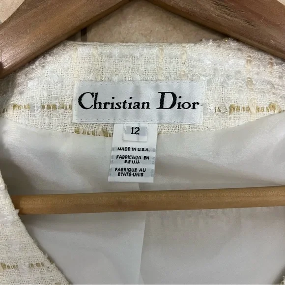 Christian Dior Women’s Blazer Size 12 White And Gold Tweed Jacket Vintage - Picture 3 of 14
